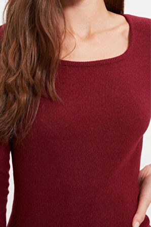 Moda Stil Slim Havuz Yaka Mini Boy Vücuda Oturan Yırtmaçlı Bisiklet Yaka Fitilli Esnek Örme Elbise