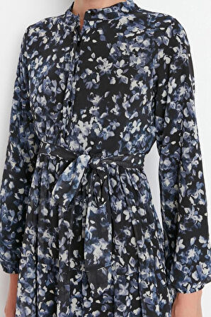 Moda Rahat Casual Günlük Şifon Dokuma Dik Yaka Uzun Kol Basic Maxi Boy Tesettür Elbise