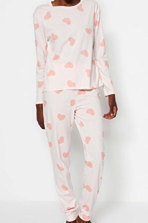 Tarz Rahat Uzun Kollu Boru Paça %100 Pamuklu Kalpli Örme Pijama Takımı