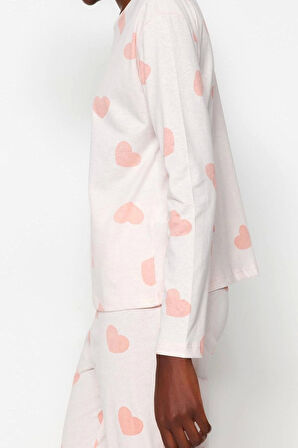 Tarz Rahat Uzun Kollu Boru Paça %100 Pamuklu Kalpli Örme Pijama Takımı