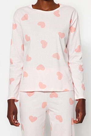 Tarz Rahat Uzun Kollu Boru Paça %100 Pamuklu Kalpli Örme Pijama Takımı