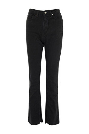 Stil Kadın Moda Denim Kot Pantolon Regular Boru Paça Yırtmaçlı Yüksek Bel Jeans