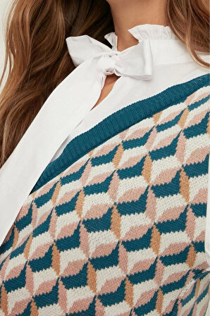 Moda Regular Business Pike Triko V Yaka Uzun Kol Shift Mini Boy Elbise