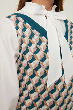 Moda Regular Business Pike Triko V Yaka Uzun Kol Shift Mini Boy Elbise