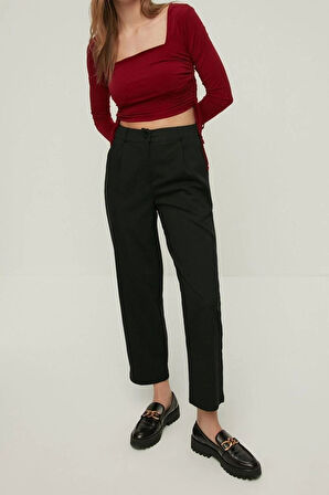 Moda Kare Yaka Örme Slim Düz Desen Casual Günlük Crop Uzun Kol Bluz