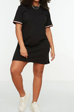 Moda Slim Casual Günlük Süprem Örme V Yaka Kısa Kol Shift Midi Boy Büyük Beden Elbise