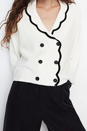 Kadın Modern Tarz Rahat Uzun Kruvaze Renk Bloklu Kol Regular Triko Hırka