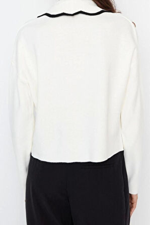 Kadın Modern Tarz Rahat Uzun Kruvaze Renk Bloklu Kol Regular Triko Hırka