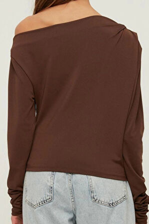 Stil Kadın Dökümlü Esnek Bluz Regular Örme Regular Kalıp Büzgülü/Fırfırlı Kol