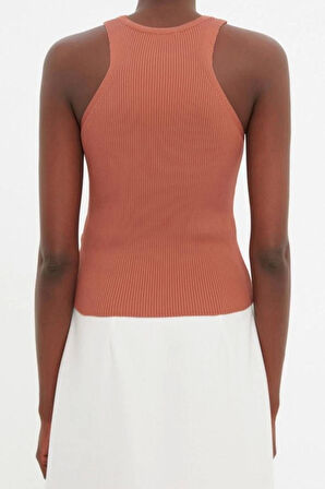 Moda Bisiklet Yaka Triko Slim Düz Desen Casual Günlük Regular Askılı Kol Bluz