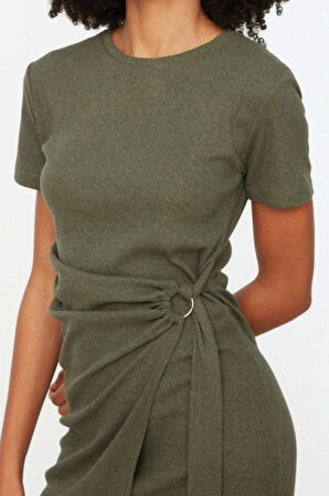 Moda Regular Casual Günlük Kaşkorse Örme Bisiklet Yaka Kısa Kol Anvelop Mini Boy Elbise