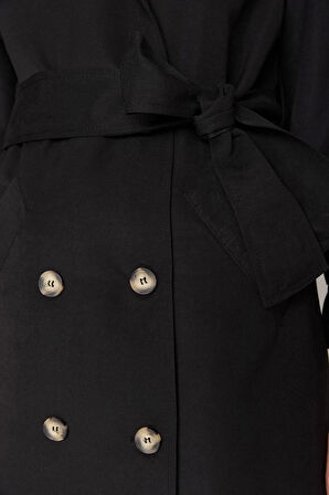 Tasarım Düz Astarlı Yaka Uzun Oversize Ceket Kadın Oversize Kuşaklı Trençkot