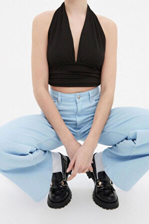 Moda Boyundan Bağlamalı Örme Slim Düz Desen Casual Günlük Crop Kolsuz Bluz