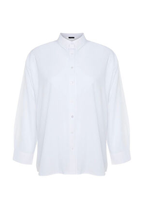 Moda Kadın Büyük Beden Gömlek Yaka Düz Desen Günlük Dokuma Gömlek