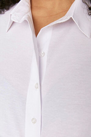 Moda Kadın Büyük Beden Gömlek Yaka Düz Desen Günlük Dokuma Gömlek