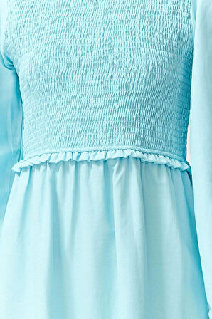 Moda Regular Casual Günlük Terrycotton Dokuma Bisiklet Yaka Uzun Kol A-Line Maxi Boy Tesettür Elbise