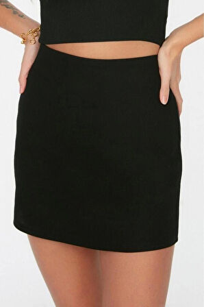 Moda A-line Düz Desen Günlük Mini Boy Basic Yüksek Bel A-line Mini Boy Dokuma Etek