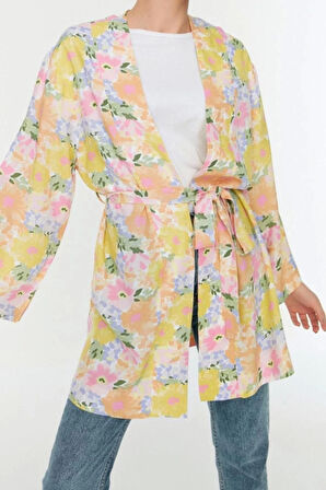 Moda Dokuma Rahat Kalıp Midi Ceket Yaka Normal Kol Belmando Basic Tesettür Giyim Kimono Kaftan