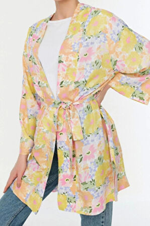 Moda Dokuma Rahat Kalıp Midi Ceket Yaka Normal Kol Belmando Basic Tesettür Giyim Kimono Kaftan