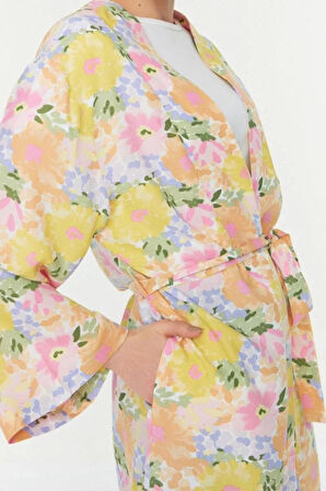 Moda Dokuma Rahat Kalıp Midi Ceket Yaka Normal Kol Belmando Basic Tesettür Giyim Kimono Kaftan