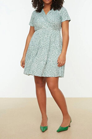 Moda Slim Casual Günlük Bürümcük Örme Kruvaze Kısa Kol Skater Mini Boy Büyük Beden Elbise