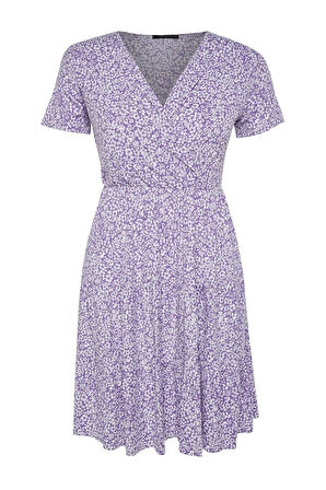 Moda Slim Casual Günlük Bürümcük Örme Kruvaze Kısa Kol Skater Mini Boy Büyük Beden Elbise