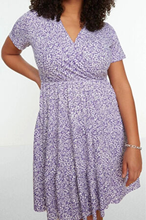 Moda Slim Casual Günlük Bürümcük Örme Kruvaze Kısa Kol Skater Mini Boy Büyük Beden Elbise