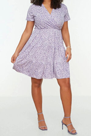 Moda Slim Casual Günlük Bürümcük Örme Kruvaze Kısa Kol Skater Mini Boy Büyük Beden Elbise