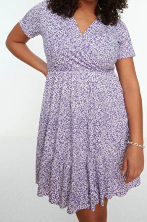 Moda Slim Casual Günlük Bürümcük Örme Kruvaze Kısa Kol Skater Mini Boy Büyük Beden Elbise