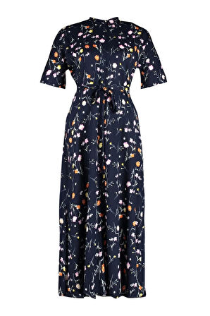 Moda Rahat Casual Günlük Viskon Dokuma Gömlek Yaka Kısa Kol A-Line Maxi Boy Büyük Beden Elbise