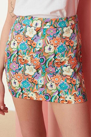 Moda Shift Geometrik Desen Günlük Mini Boy Mini Boy Dokuma Etek