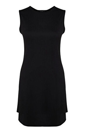 Moda Slim Casual Günlük Bürümcük Örme Bisiklet Yaka Kolsuz Kol A-Line Mini Boy Büyük Beden Elbise