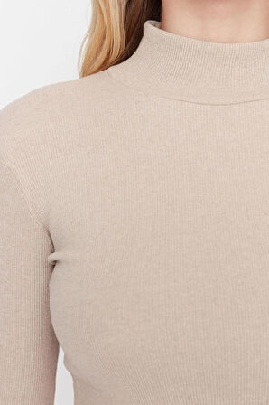 Moda Dik Yaka Örme Slim Düz Desen Casual Günlük Regular Uzun Kol Bluz