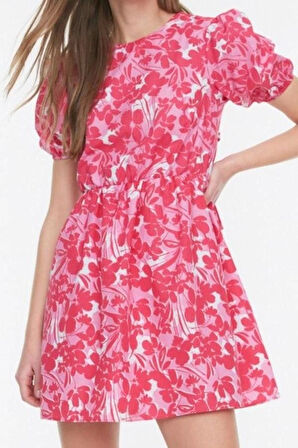 Moda Regular Casual Günlük Poplin Dokuma Bisiklet Yaka Kısa Kol Skater Mini Boy Elbise