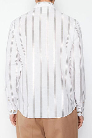 Moda Erkek Düğmeli Yaka Çizgili Desen Günlük İnce Çizgili Gömlek