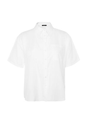 Moda Kadın Büyük Beden Gömlek Yaka Düz Desen Günlük Cep Detaylı Gömlek