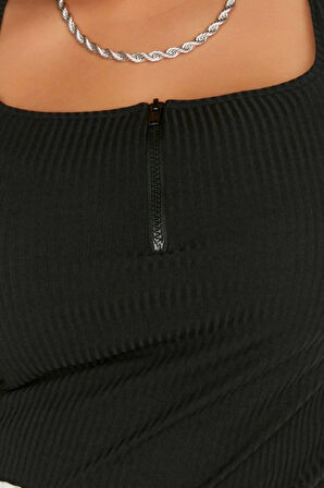 Moda Büyük Beden Kare Yaka Örme Fit Düz Desen Casual Günlük Crop Kısa Kol Bluz