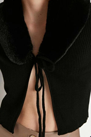 Kadın Modern Tarz Slim V Yaka Crop Triko Hırka