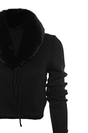 Kadın Modern Tarz Slim V Yaka Crop Triko Hırka