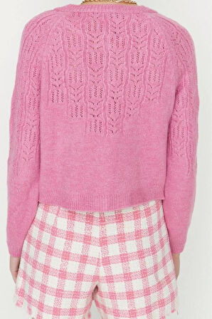 Kadın Modern Tarz Regular Bisiklet Yaka Crop Triko Hırka