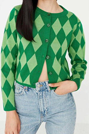 Kadın Modern Tarz Slim Bisiklet Yaka Crop Triko Hırka