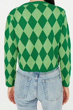 Kadın Modern Tarz Slim Bisiklet Yaka Crop Triko Hırka