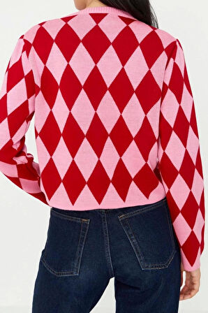 Kadın Modern Tarz Slim Bisiklet Yaka Crop Triko Hırka