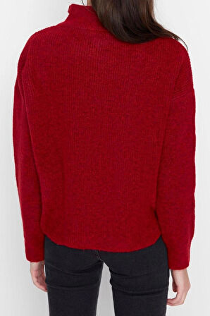 Kadın Modern Tarz Rahat Uzun Dik Yaka Düz Kol Regular Triko Kazak