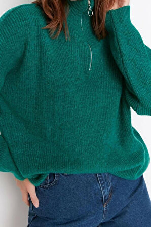 Kadın Modern Tarz Rahat Uzun Dik Yaka Düz Kol Regular Triko Kazak