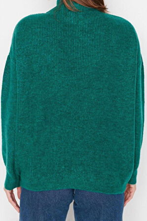 Kadın Modern Tarz Rahat Uzun Dik Yaka Düz Kol Regular Triko Kazak