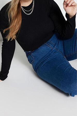 Moda Büyük Beden Dik Yaka Örme Fit Düz Desen Casual Günlük Regular Uzun Kol Bluz