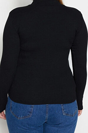 Moda Büyük Beden Dik Yaka Örme Fit Düz Desen Casual Günlük Regular Uzun Kol Bluz