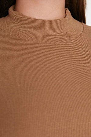 Moda Büyük Beden Dik Yaka Örme Fit Düz Desen Casual Günlük Regular Uzun Kol Bluz