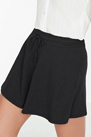 Moda Örme Normal Bel Geniş Paça Gündelik Vizon Rahat Kesim Normal Bel Bürümcük Dokulu Şort